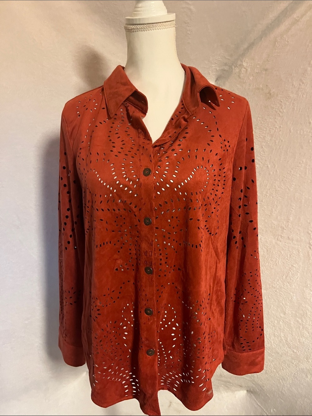 Adore Rust Laser-Cut Button-Down Shirt